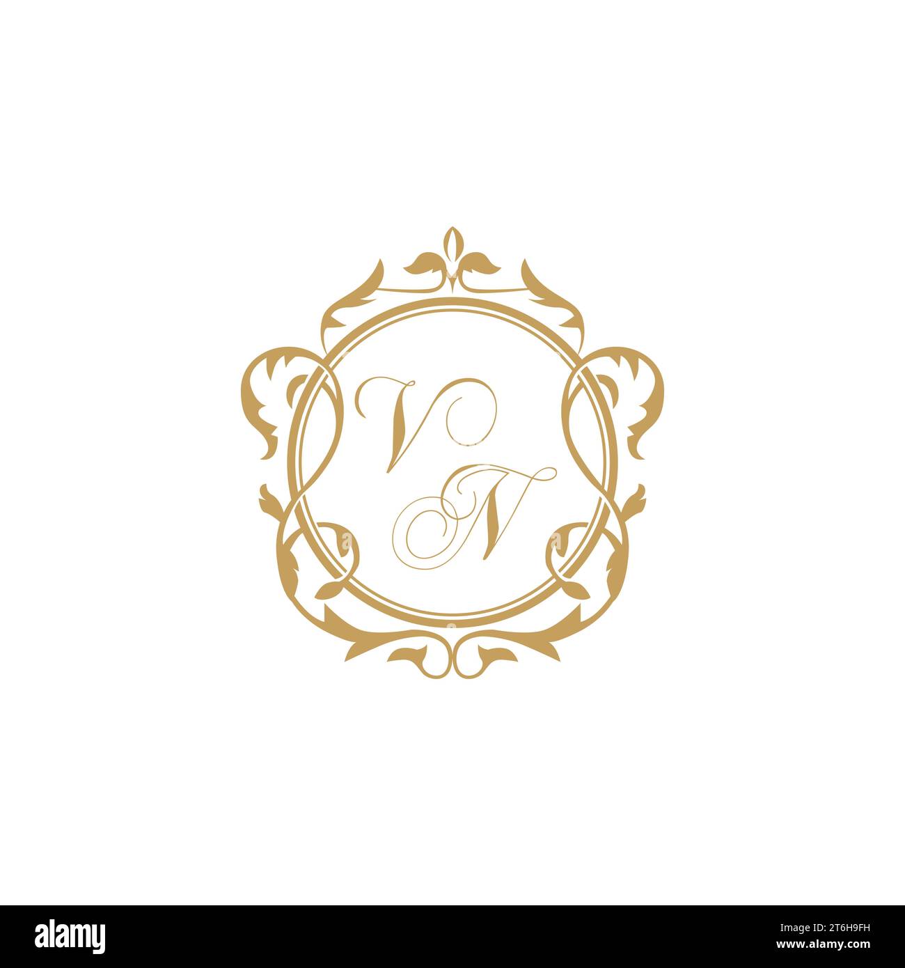 VN Wedding initial invitation with elegant ornament circle element vector graphic template Stock Vector