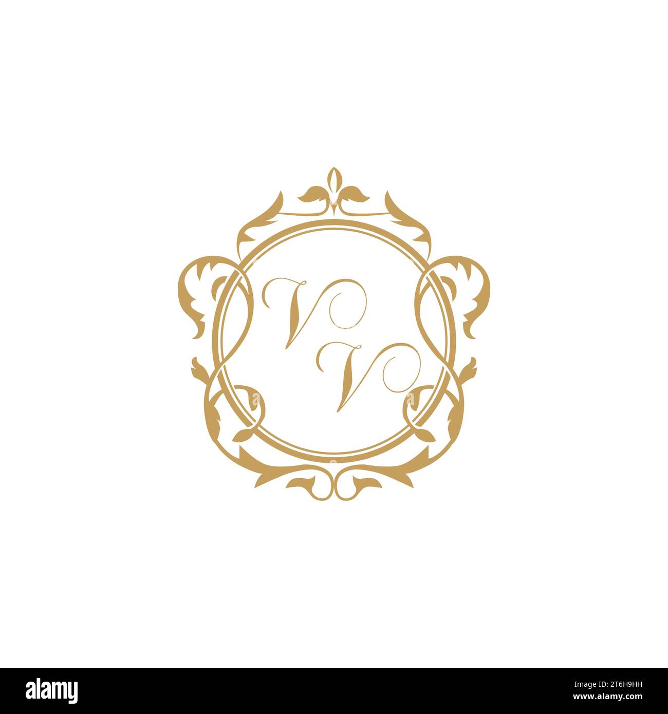 VV Wedding initial invitation with elegant ornament circle element vector graphic template Stock Vector