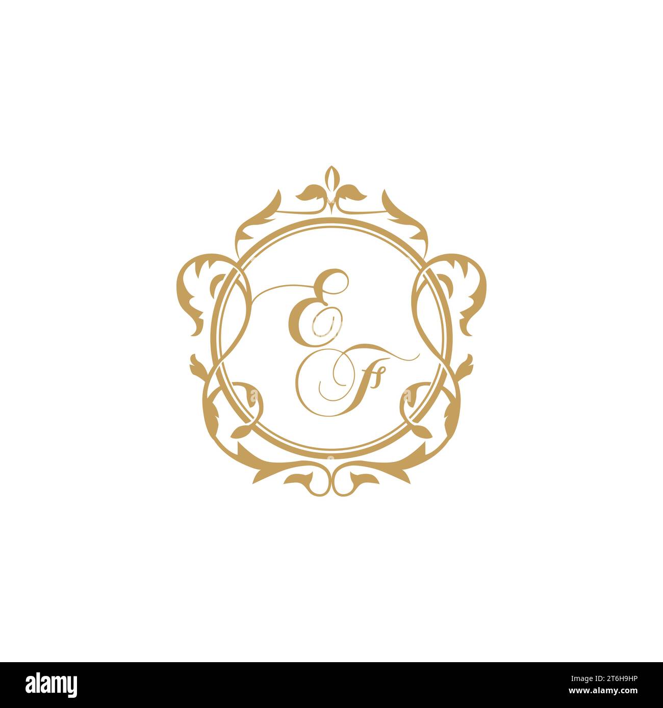 EF Wedding initials invitation with elegant ornament circle element vector graphic template Stock Vector
