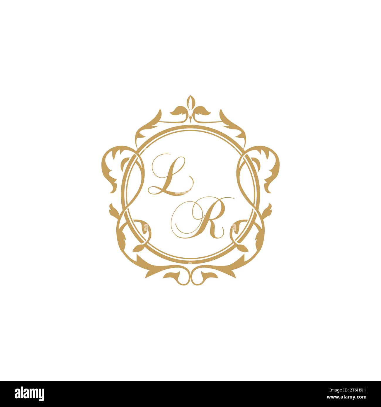 LR Wedding initial invitation with elegant ornament circle element vector graphic template Stock Vector