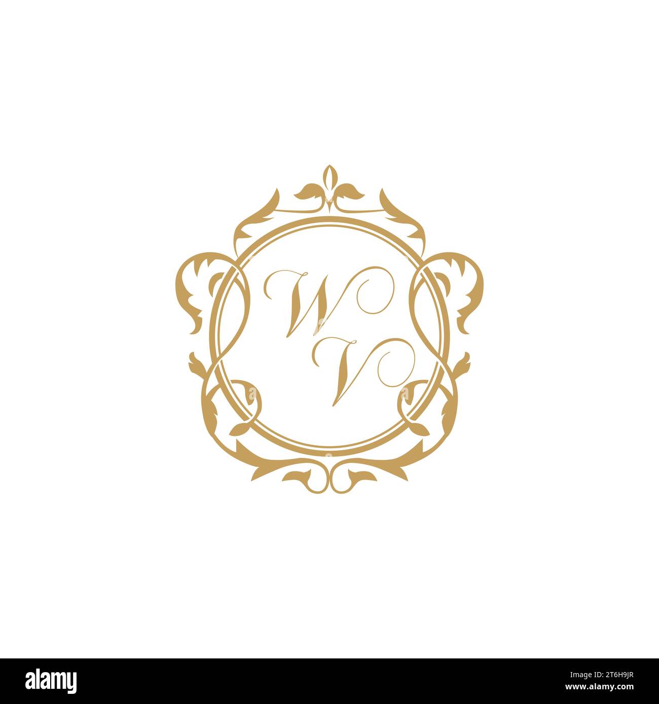 WV Wedding initial invitation with elegant ornament circle element vector graphic template Stock Vector