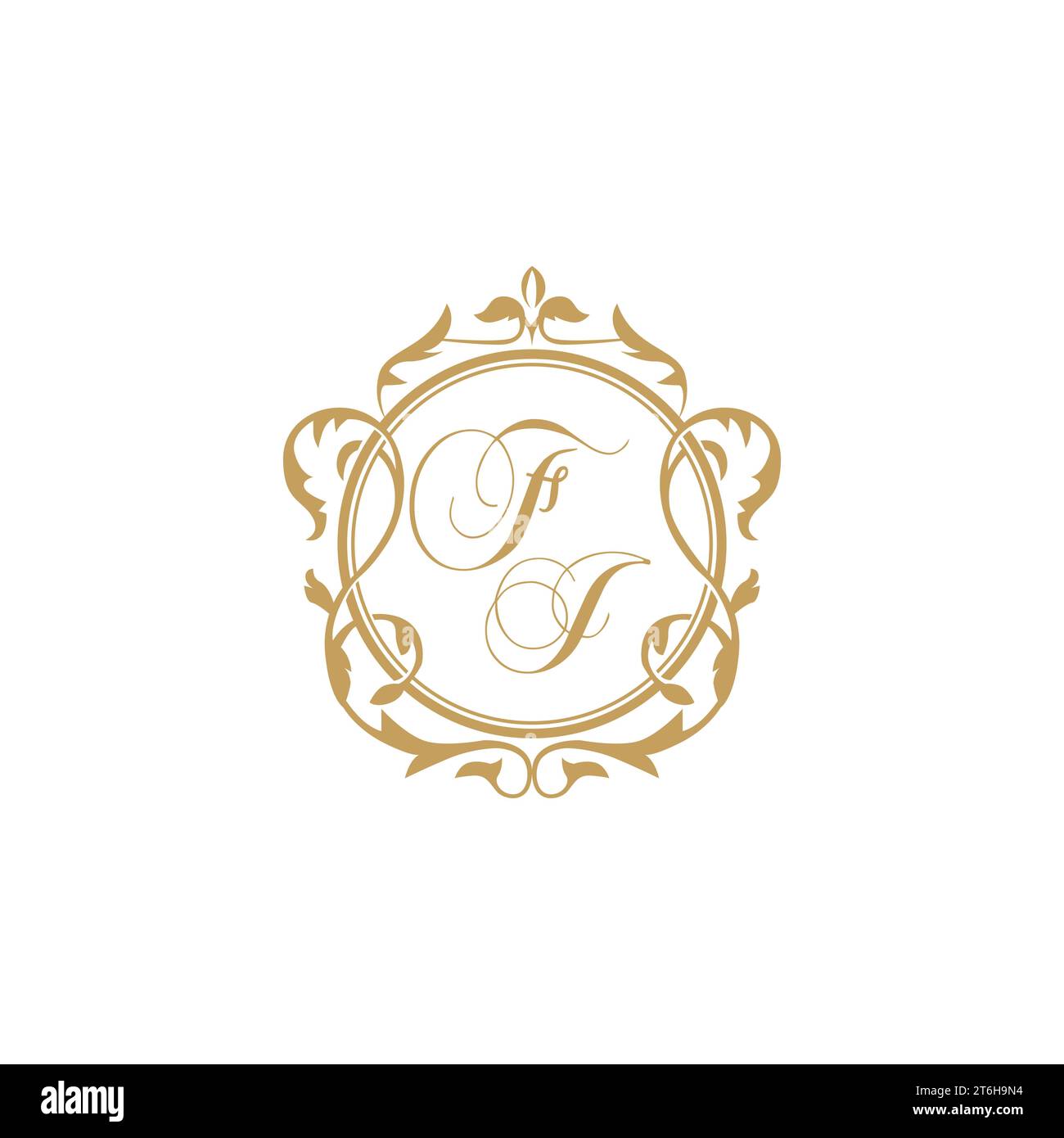 FJ Wedding initials invitation with elegant ornament circle element vector graphic template Stock Vector