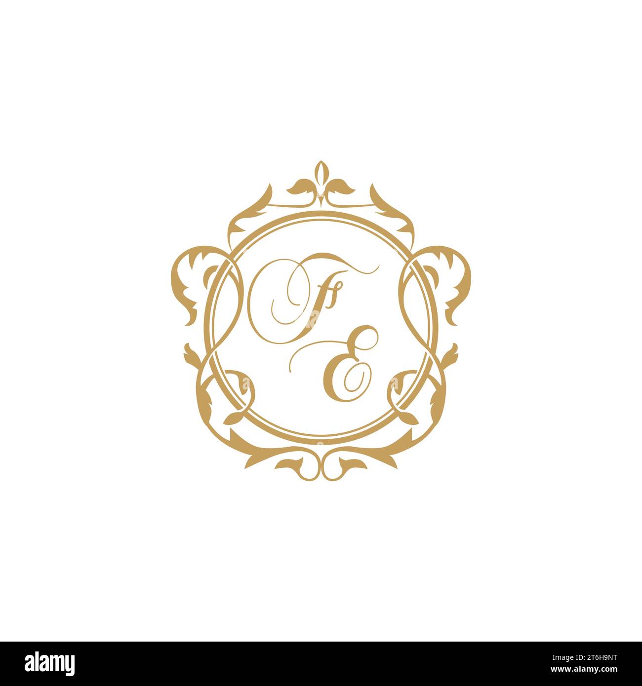 FE Wedding initials invitation with elegant ornament circle element vector graphic template Stock Vector