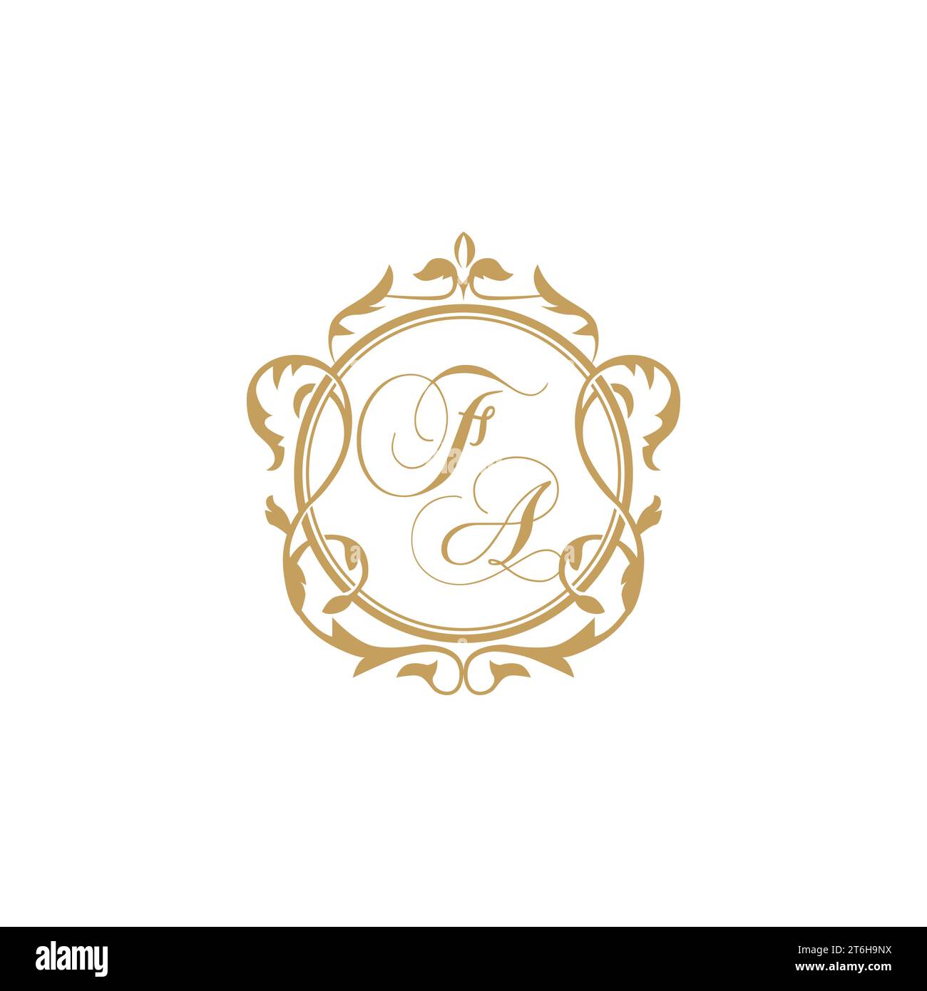 FA Wedding initials invitation with elegant ornament circle element vector graphic template Stock Vector