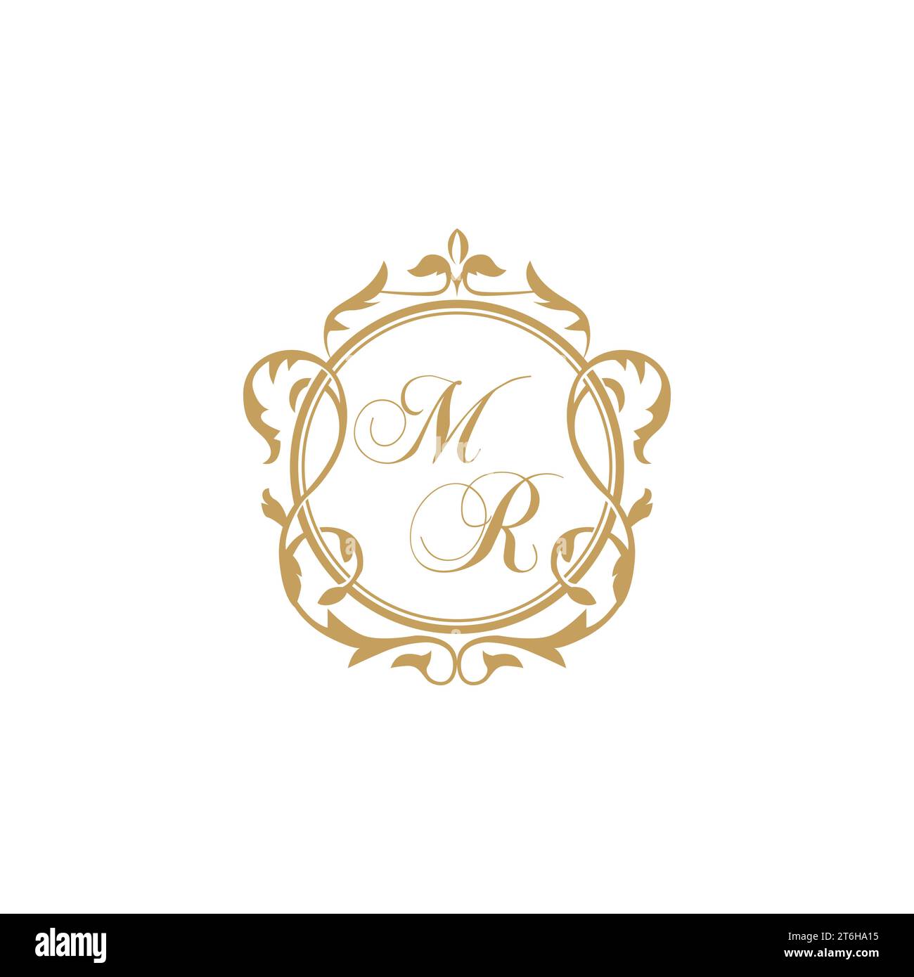 MR Wedding initial invitation with elegant ornament circle element vector graphic template Stock Vector