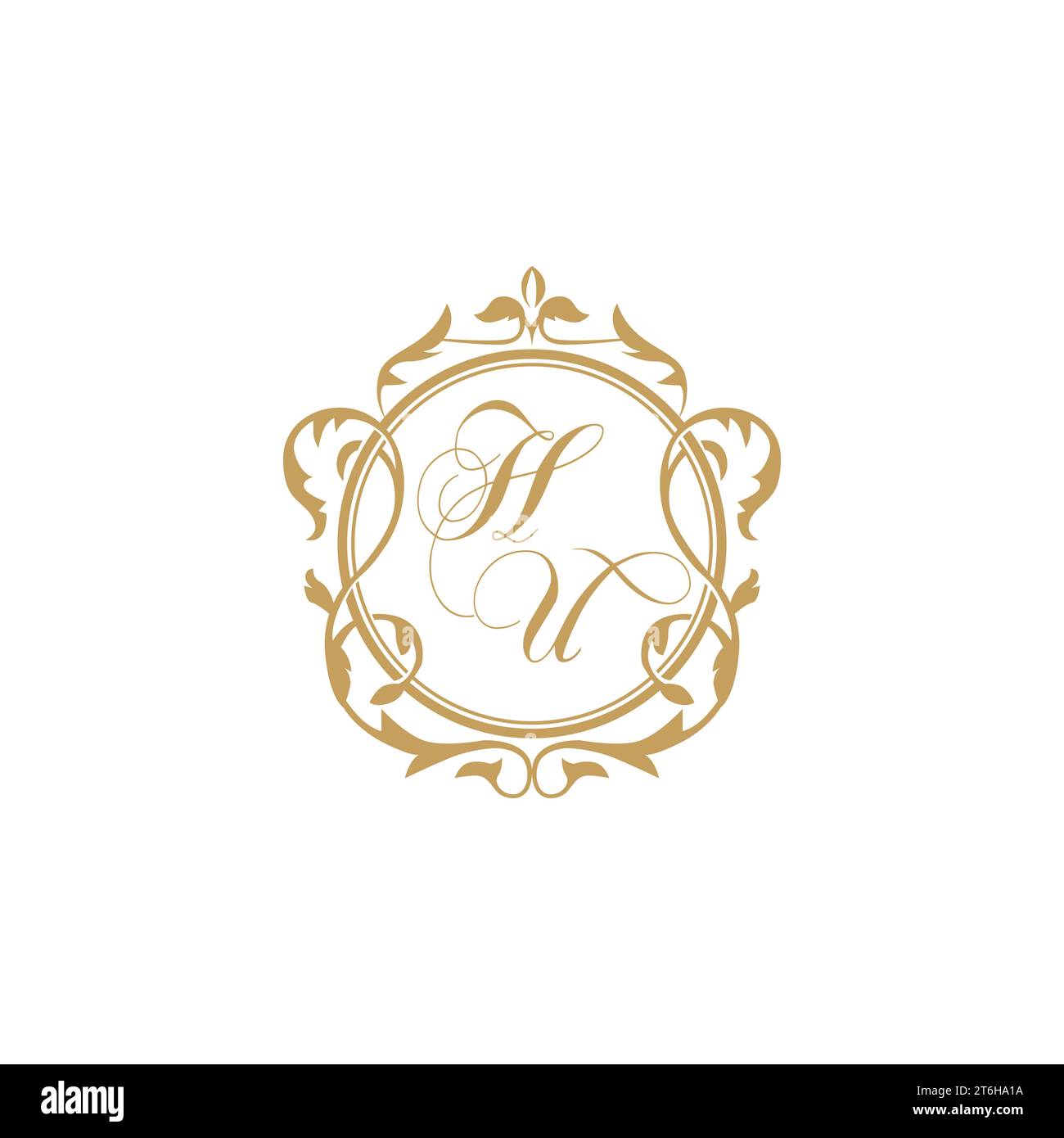 HU Wedding initials invitation with elegant ornament circle element vector graphic template Stock Vector