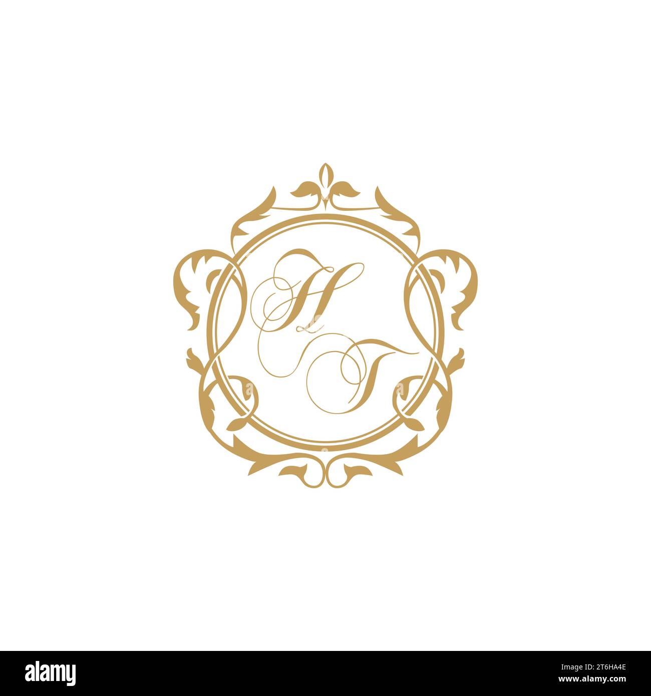 HT Wedding initials invitation with elegant ornament circle element vector graphic template Stock Vector