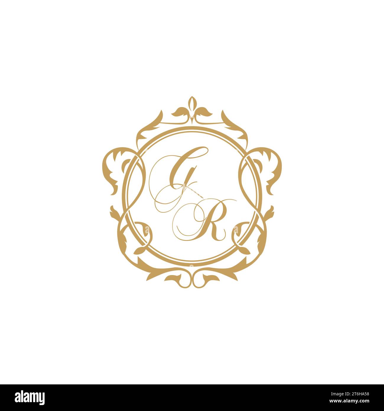 GR Wedding initials invitation with elegant ornament circle element vector graphic template Stock Vector