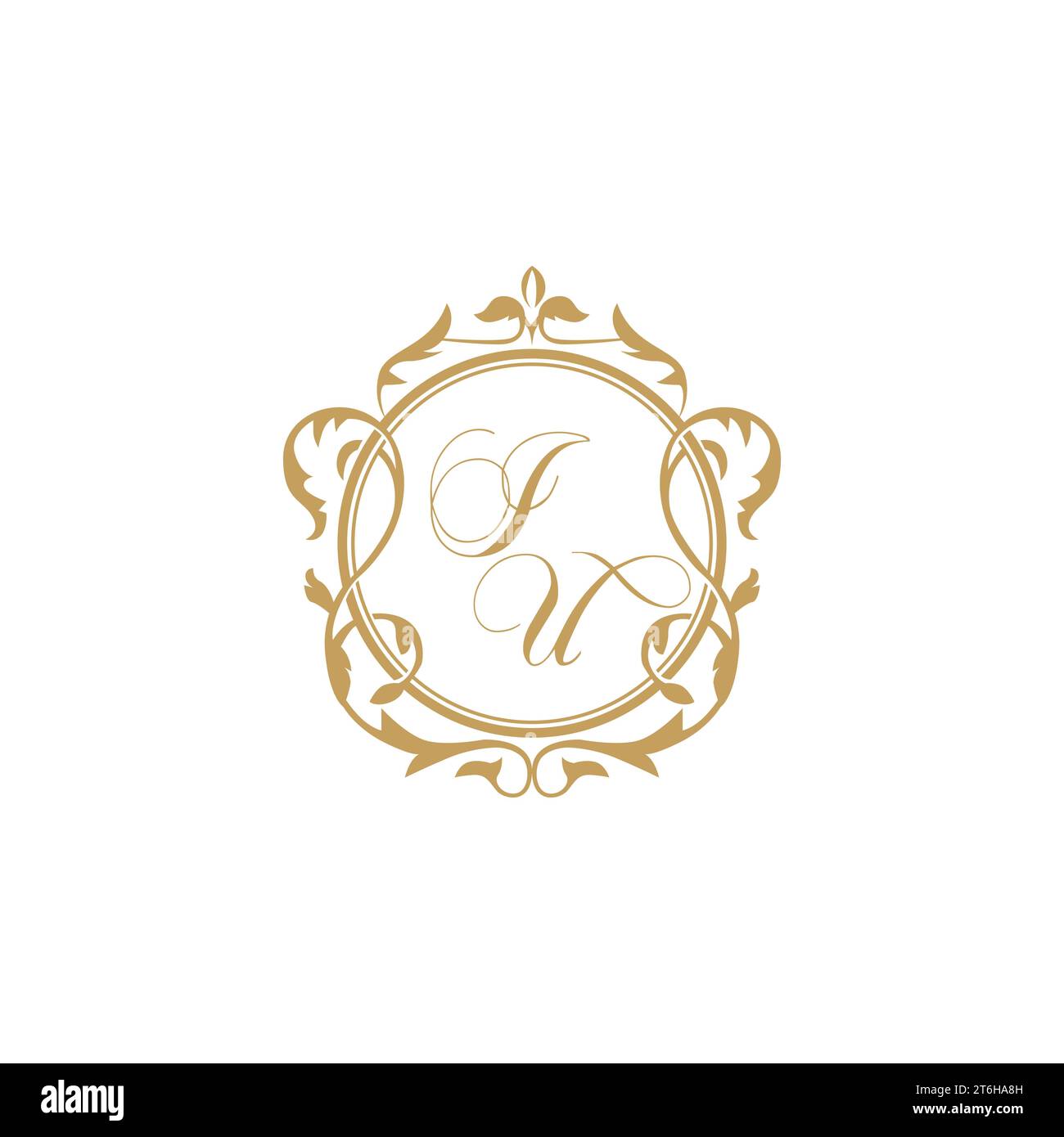 IU Wedding initials invitation with elegant ornament circle element vector graphic template Stock Vector