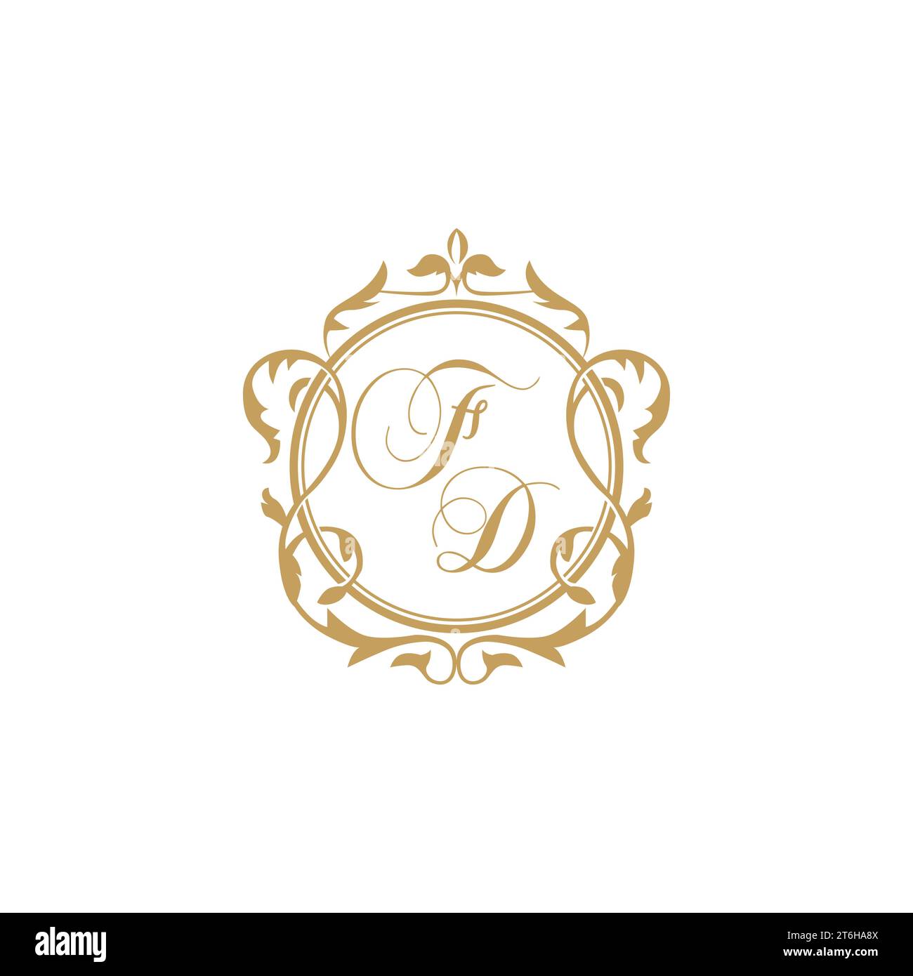 FD Wedding initials invitation with elegant ornament circle element vector graphic template Stock Vector