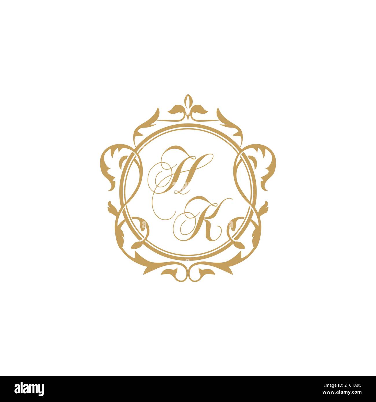 HK Wedding initials invitation with elegant ornament circle element vector graphic template Stock Vector