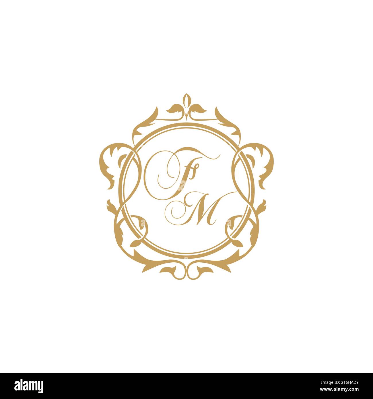 FM Wedding initials invitation with elegant ornament circle element vector graphic template Stock Vector