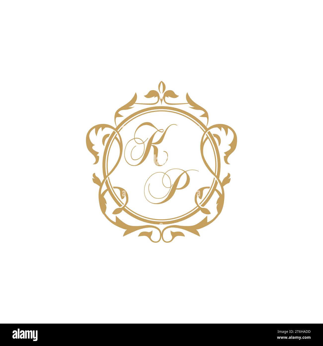 KP Wedding initial invitation with elegant ornament circle element vector graphic template Stock Vector