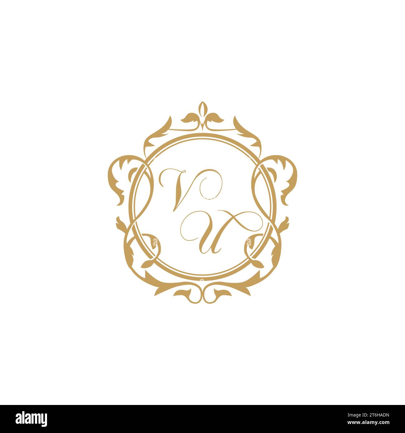 VU Wedding initial invitation with elegant ornament circle element vector graphic template Stock Vector