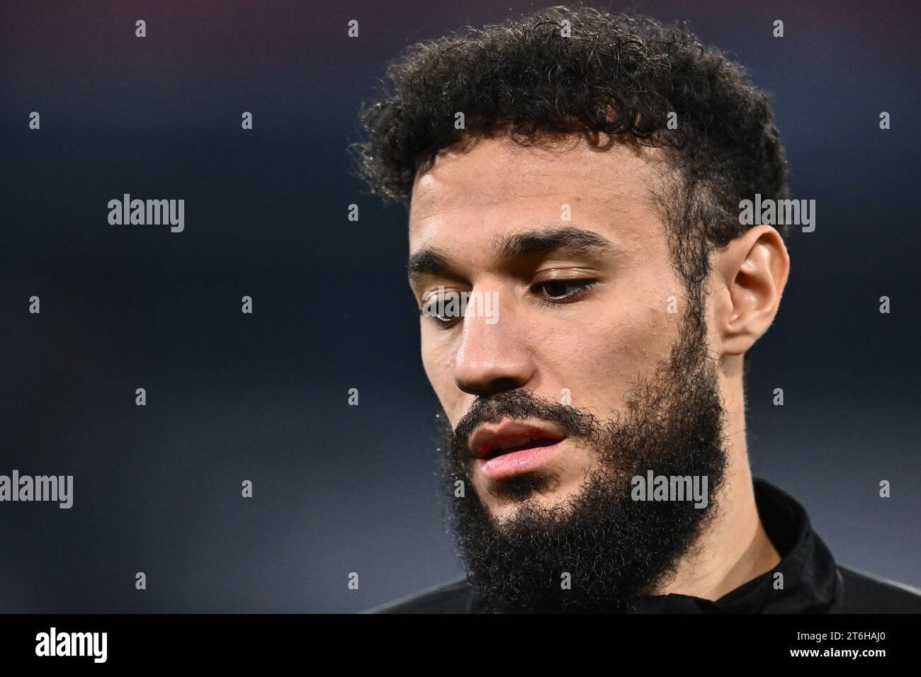 MUNICH, GERMANY - NOVEMBER 8: Noussair Mazraoui of Bayern Munich looks ...