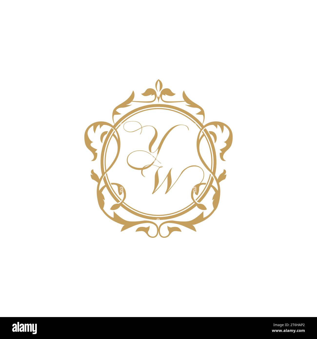 YW Wedding initial invitation with elegant ornament circle element vector graphic template Stock Vector