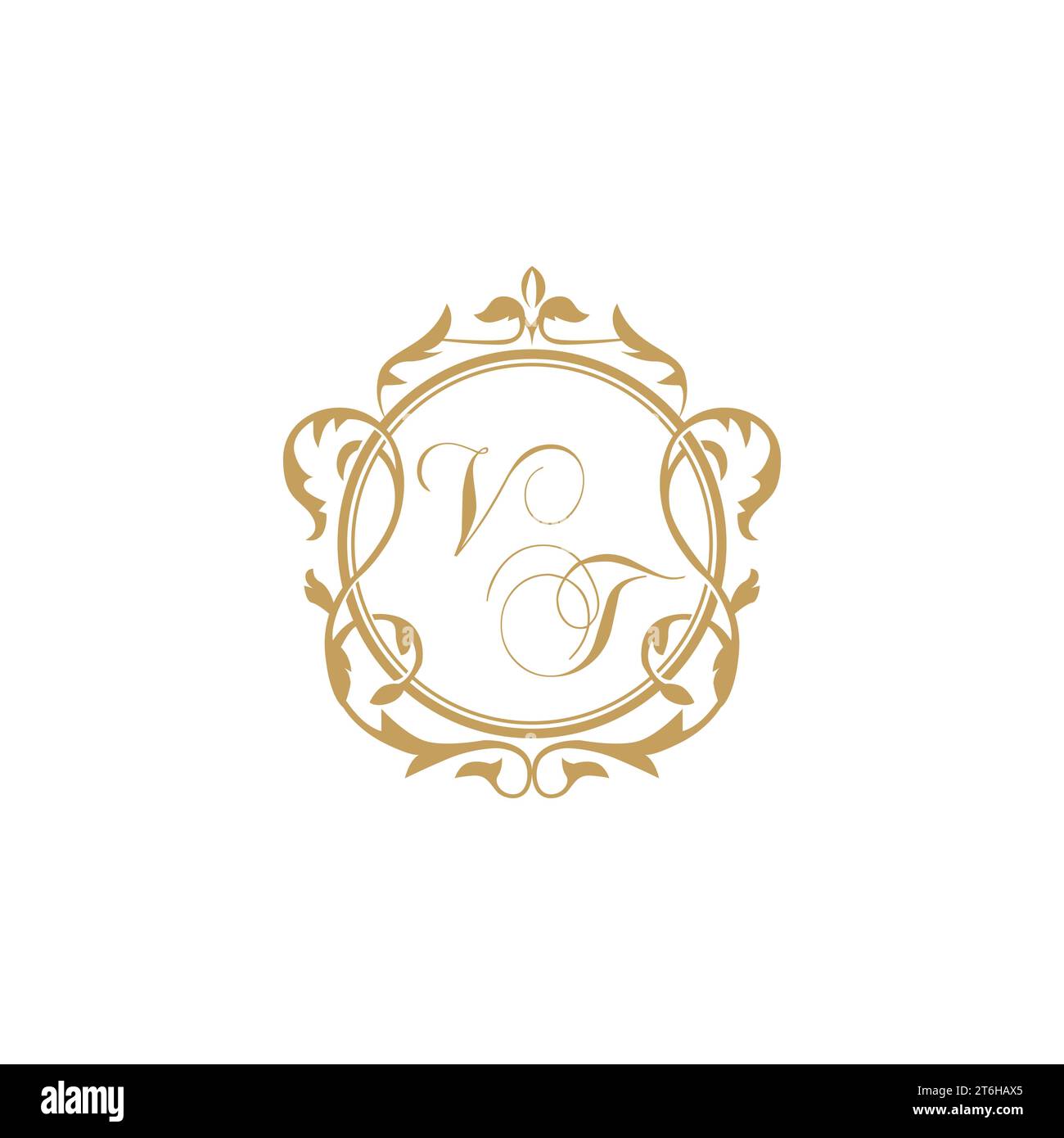 VT Wedding initial invitation with elegant ornament circle element vector graphic template Stock Vector