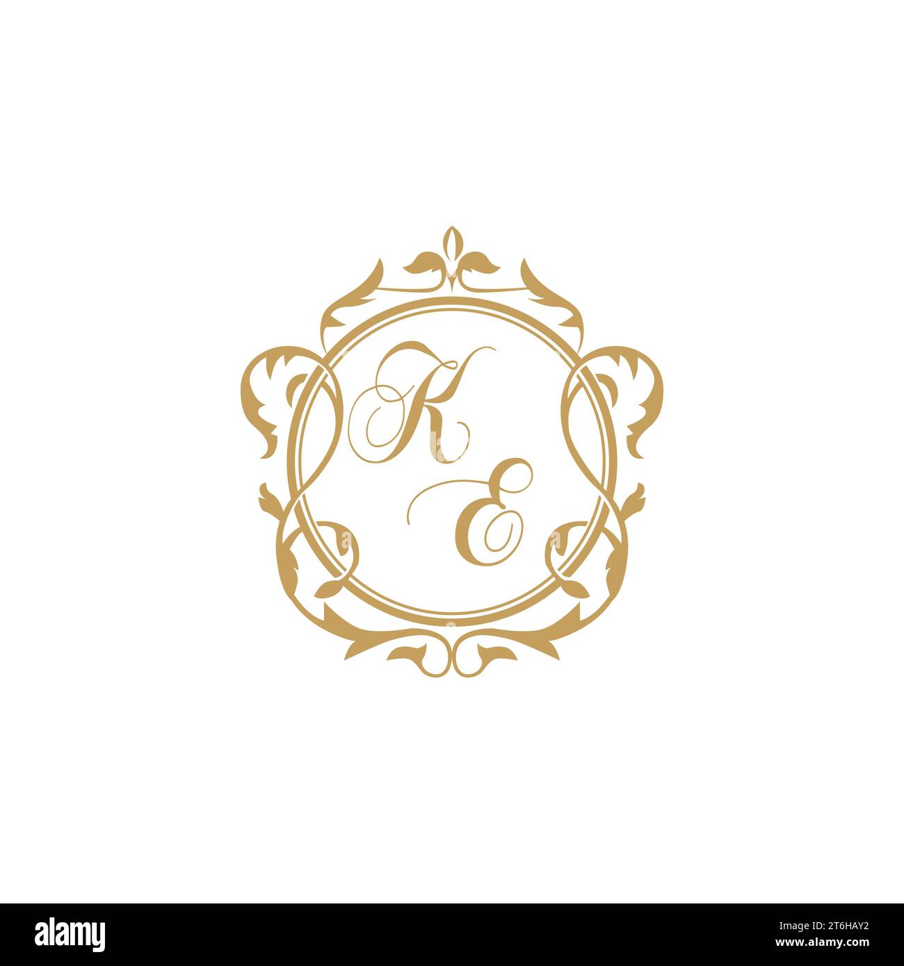 KE Wedding initial invitation with elegant ornament circle element vector graphic template Stock Vector