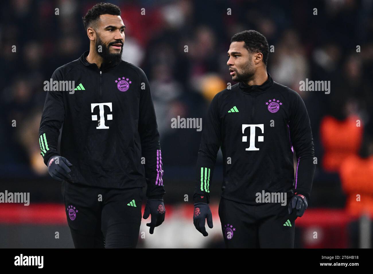 MUNICH, GERMANY - NOVEMBER 8: Eric Maxim Choupo-Moting, Serge Gnabry of Bayern Munich looks on during the UEFA Champions League match between FC Bayer Stock Photo