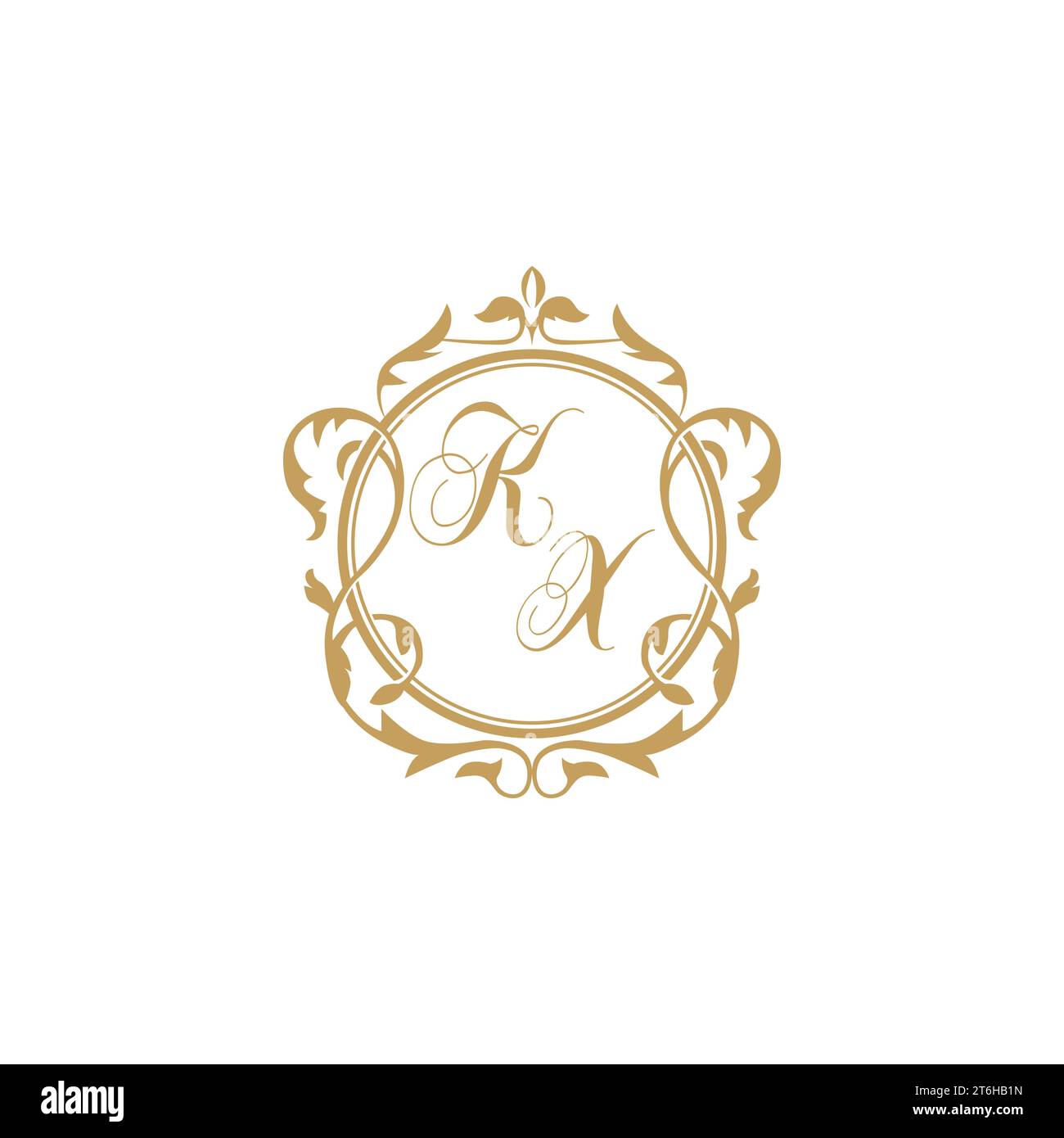KX Wedding initial invitation with elegant ornament circle element vector graphic template Stock Vector