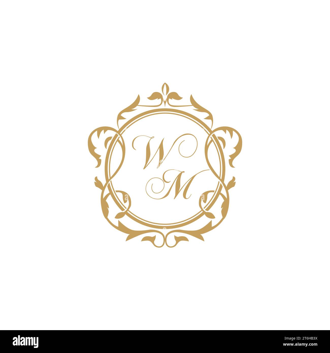 WM Wedding initial invitation with elegant ornament circle element vector graphic template Stock Vector