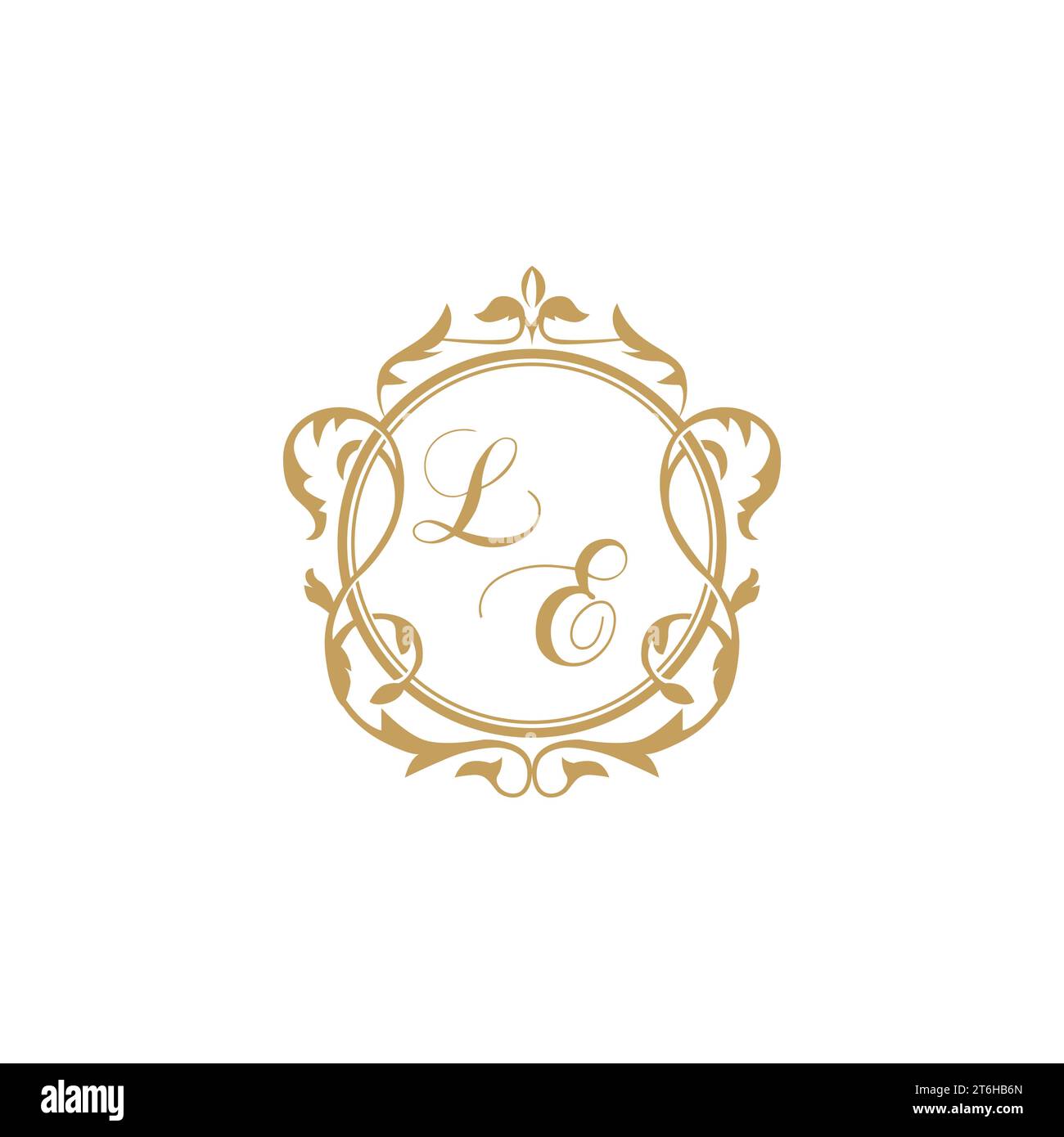 LE Wedding initial invitation with elegant ornament circle element vector graphic template Stock Vector