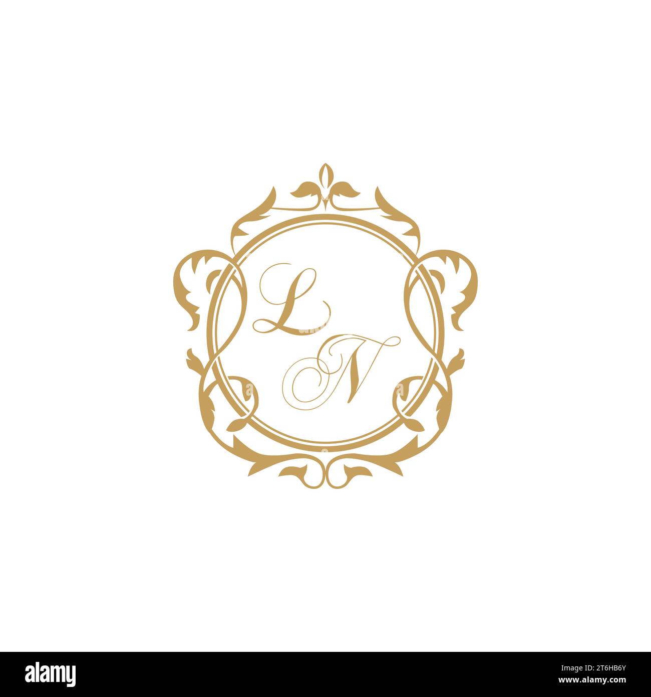 LN Wedding initial invitation with elegant ornament circle element vector graphic template Stock Vector