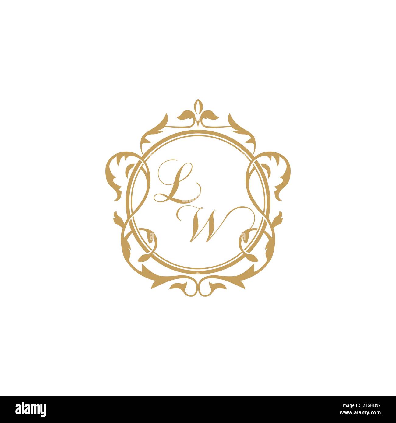 LW Wedding initial invitation with elegant ornament circle element vector graphic template Stock Vector