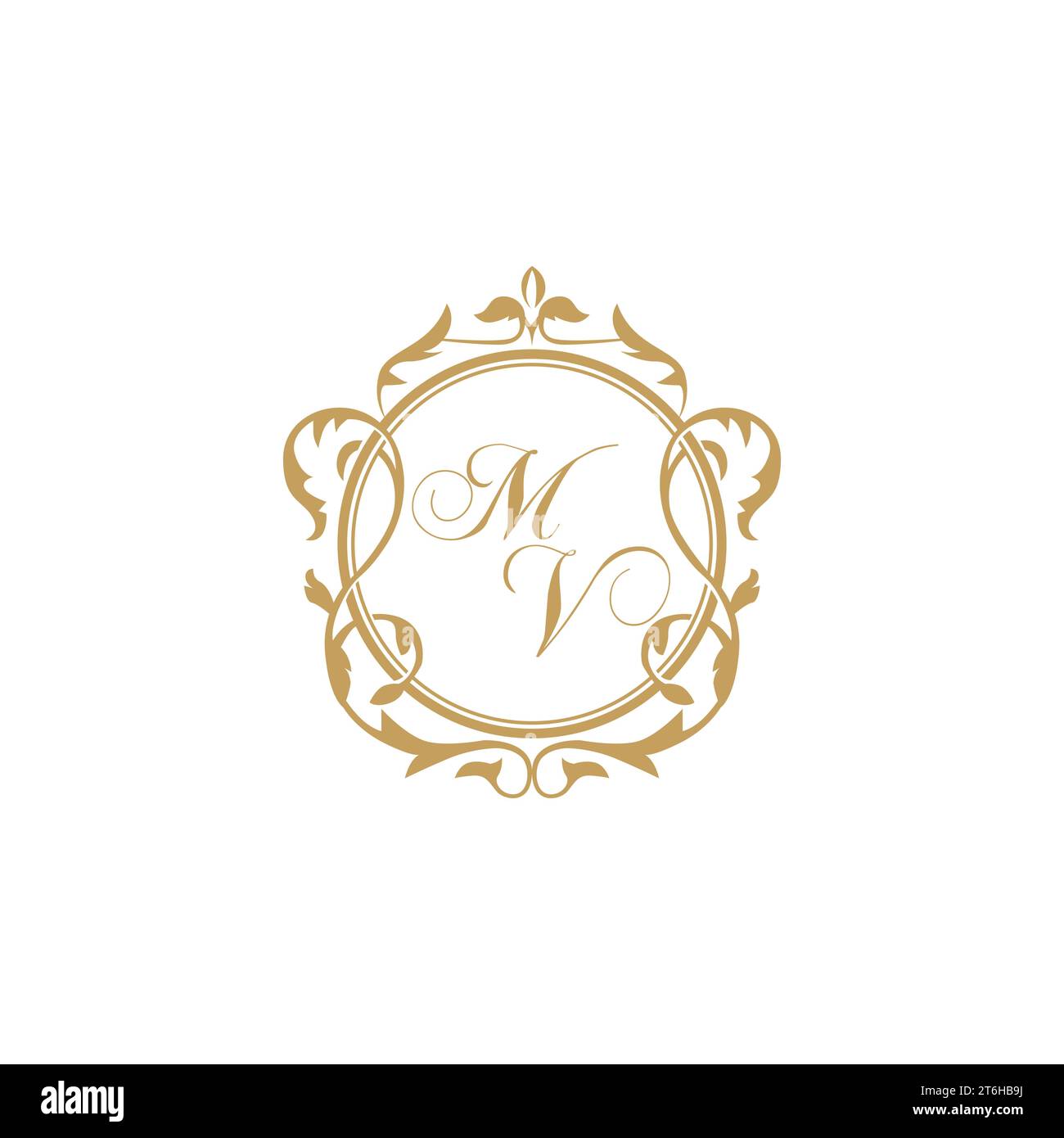 MV Wedding initial invitation with elegant ornament circle element vector graphic template Stock Vector