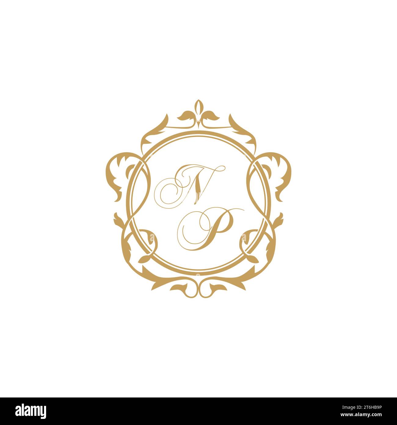 NP Wedding initial invitation with elegant ornament circle element vector graphic template Stock Vector