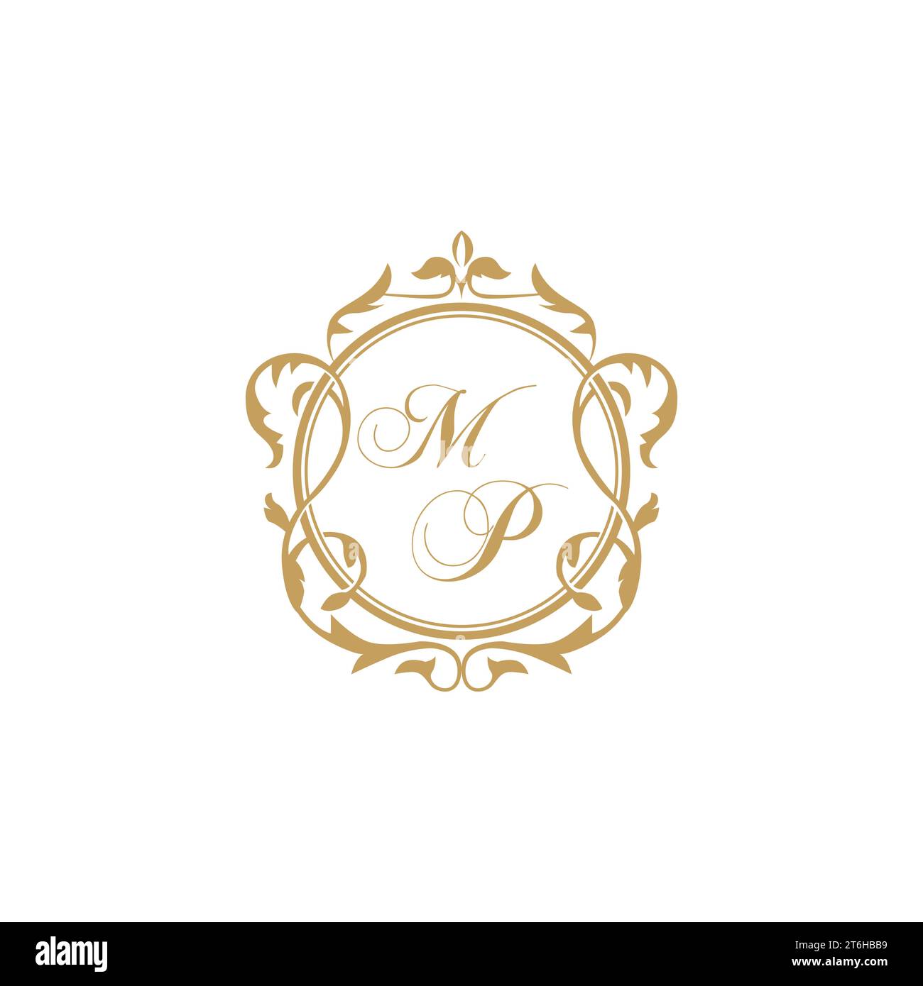 MP Wedding initial invitation with elegant ornament circle element vector graphic template Stock Vector