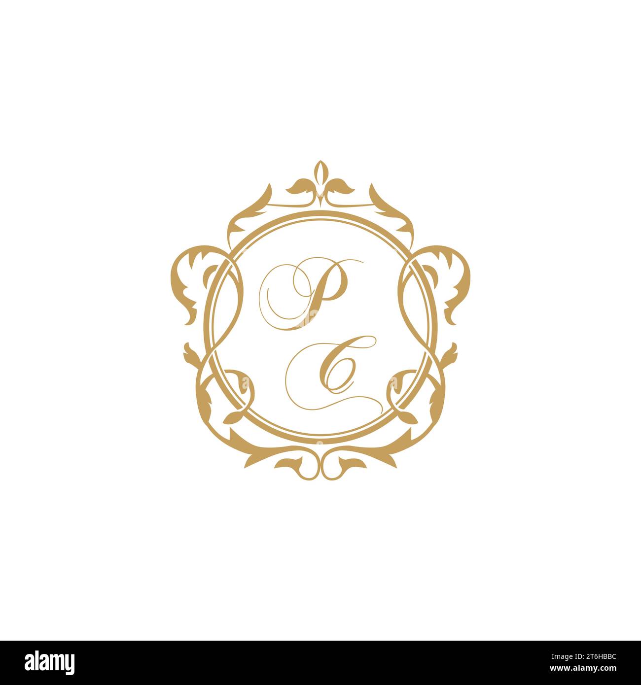 PC Wedding initial invitation with elegant ornament circle element vector graphic template Stock Vector