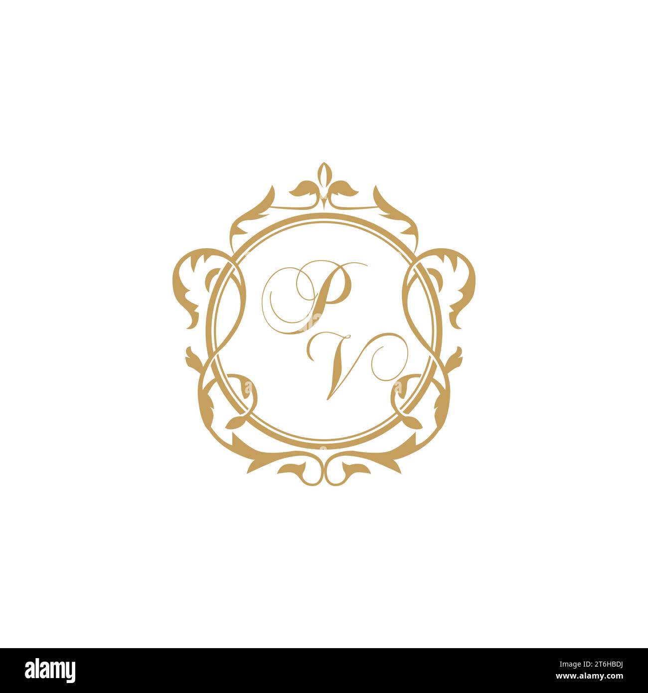 PV Wedding initial invitation with elegant ornament circle element vector graphic template Stock Vector