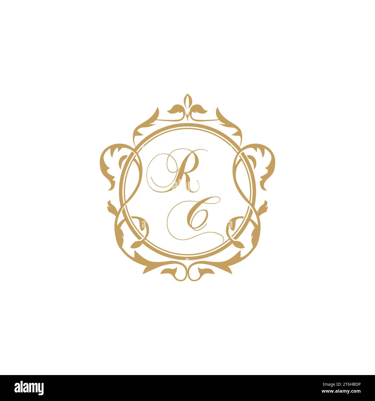RC Wedding initial invitation with elegant ornament circle element vector graphic template Stock Vector