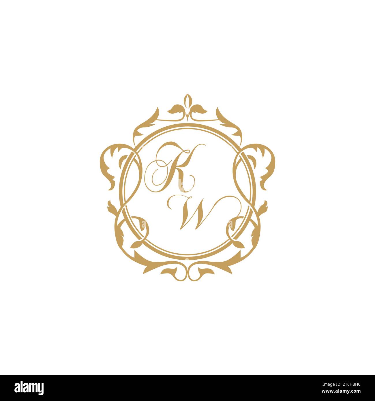 KW Wedding initial invitation with elegant ornament circle element vector graphic template Stock Vector
