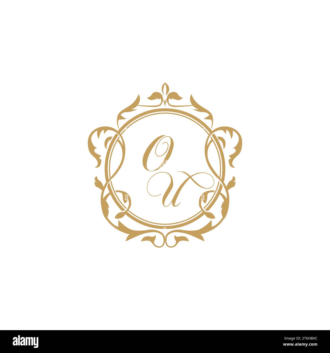 OU Wedding initial invitation with elegant ornament circle element vector graphic template Stock Vector
