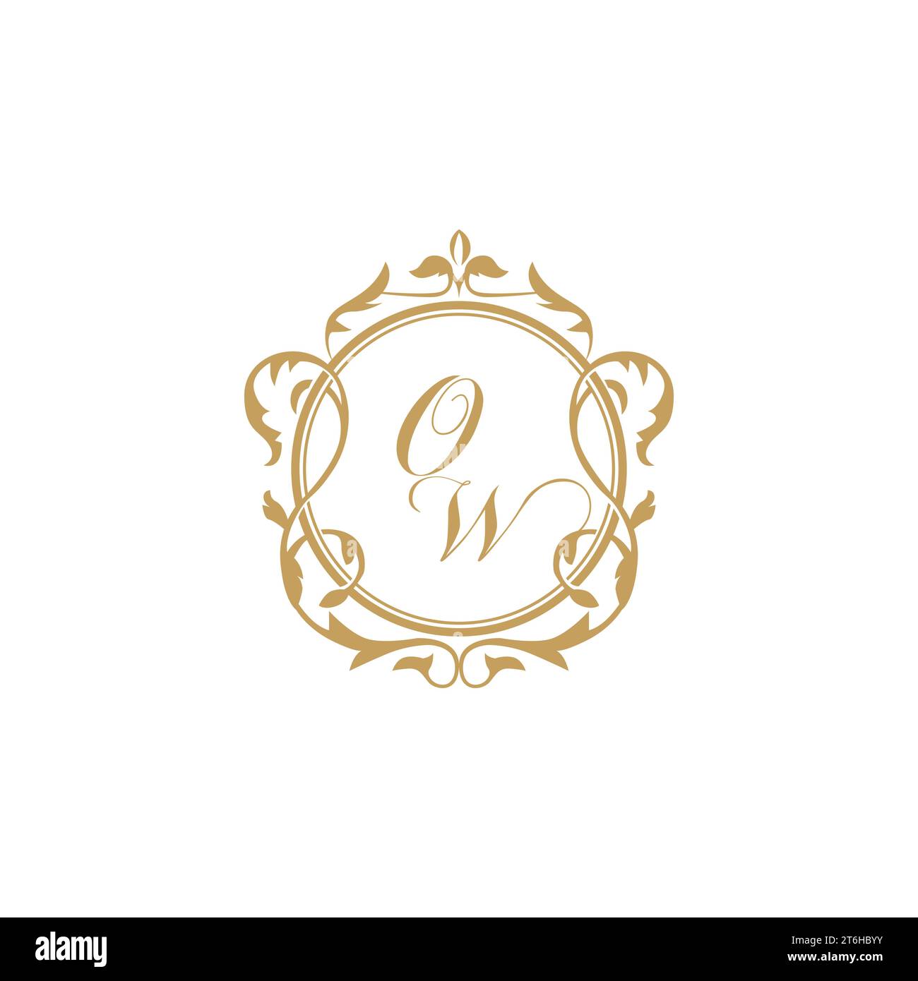 OW Wedding initial invitation with elegant ornament circle element vector graphic template Stock Vector