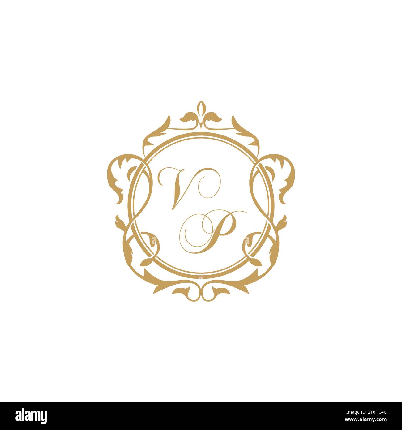 VP Wedding initial invitation with elegant ornament circle element vector graphic template Stock Vector