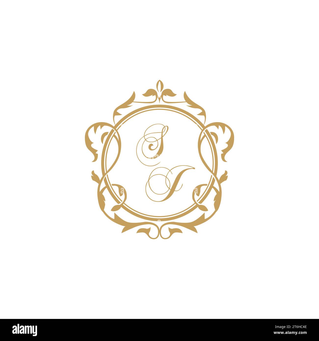 SJ Wedding initial invitation with elegant ornament circle element vector graphic template Stock Vector