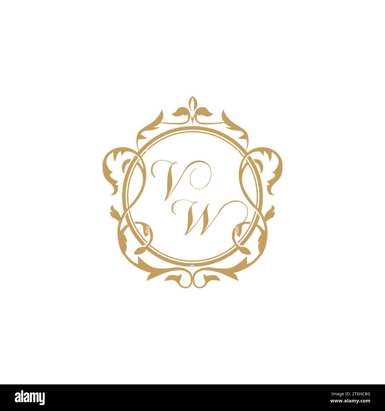 VW Wedding initial invitation with elegant ornament circle element vector graphic template Stock Vector