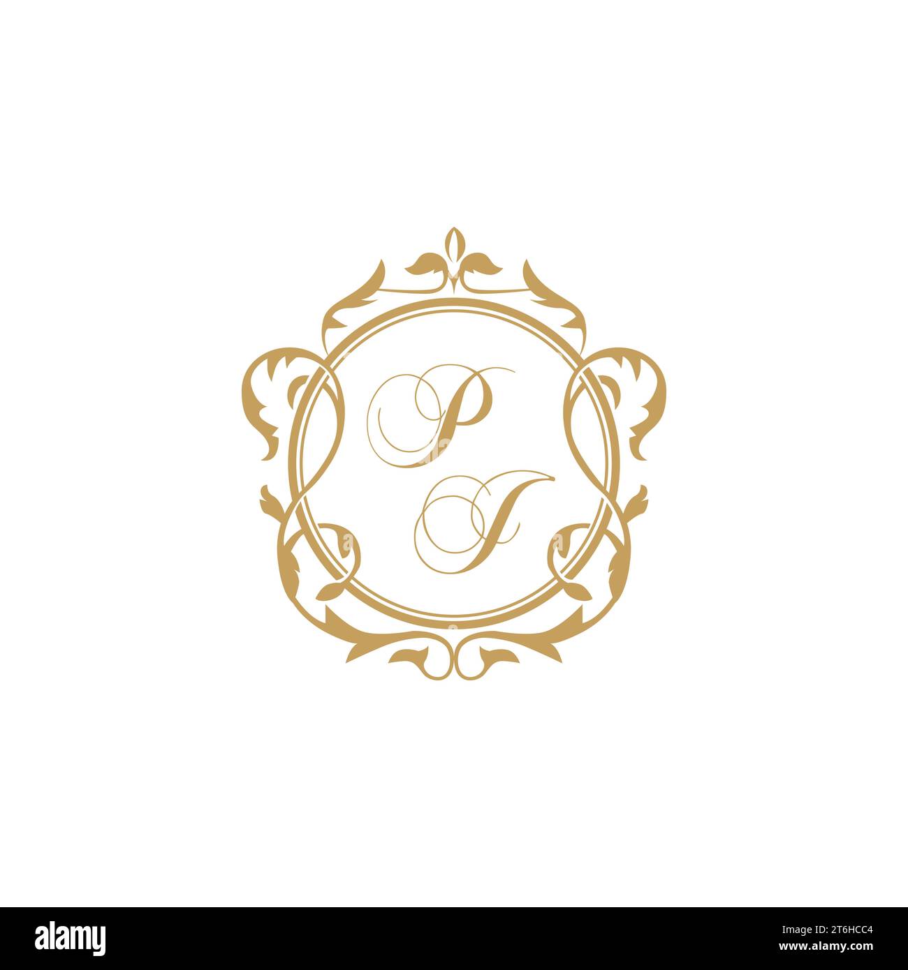 PJ Wedding initial invitation with elegant ornament circle element vector graphic template Stock Vector