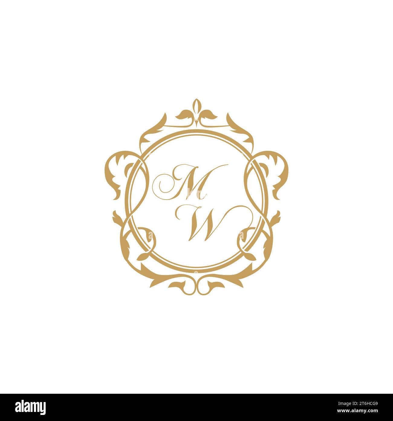 MW Wedding initial invitation with elegant ornament circle element vector graphic template Stock Vector