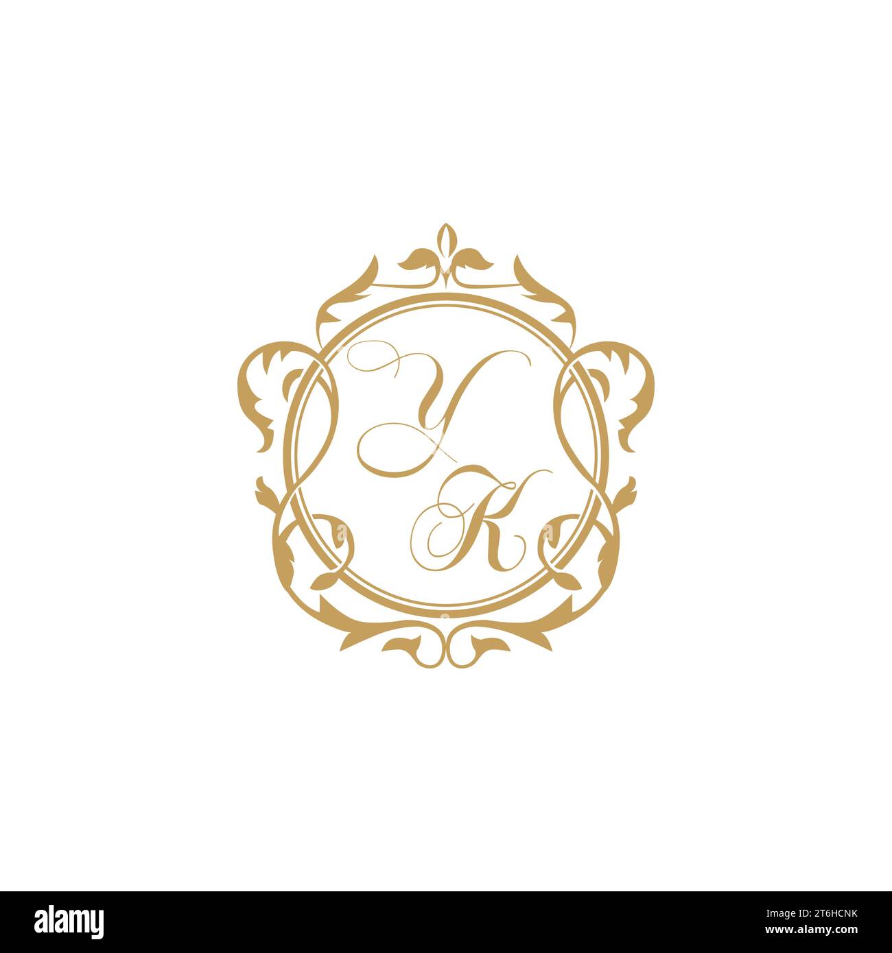 YK Wedding initial invitation with elegant ornament circle element vector graphic template Stock Vector