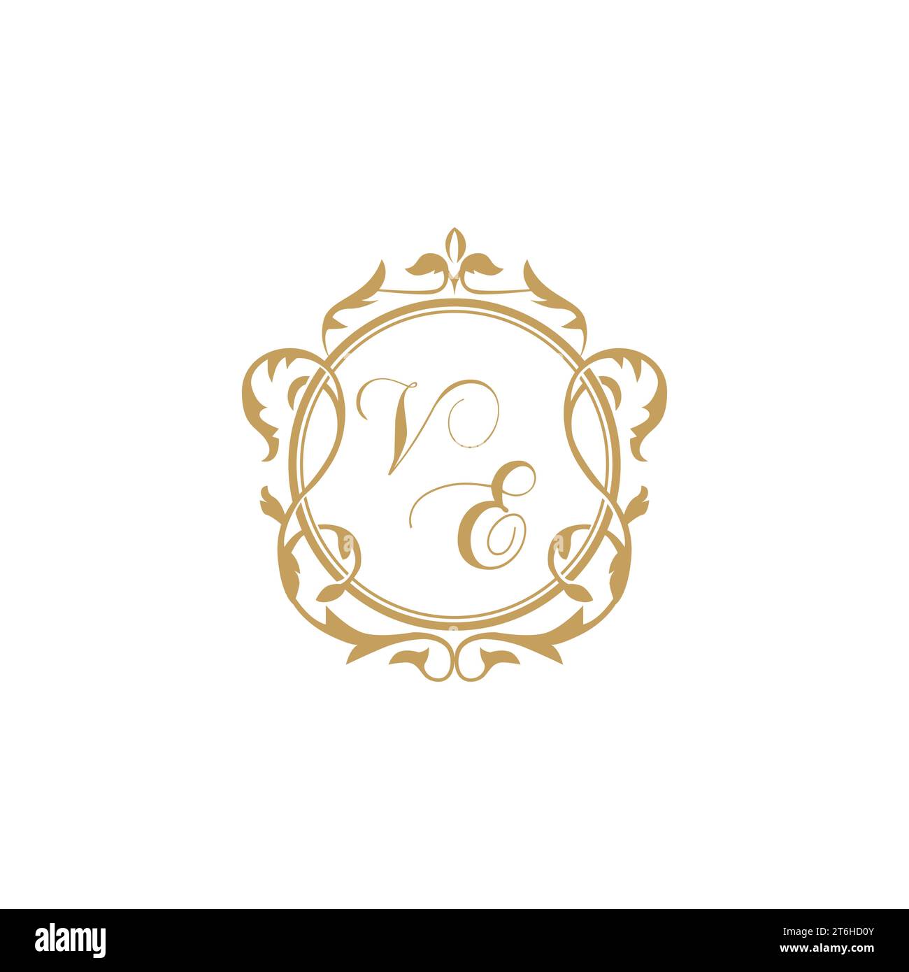 VE Wedding initial invitation with elegant ornament circle element vector graphic template Stock Vector