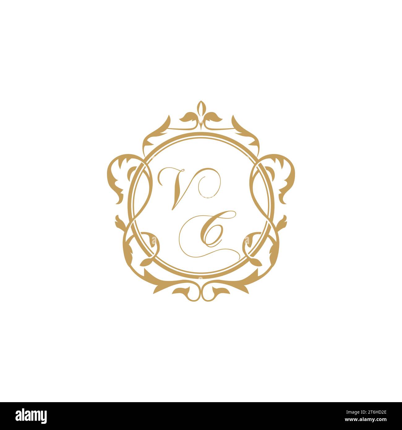 VC Wedding initial invitation with elegant ornament circle element vector graphic template Stock Vector