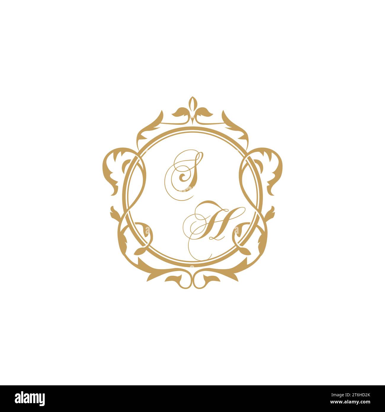 SH Wedding initial invitation with elegant ornament circle element vector graphic template Stock Vector