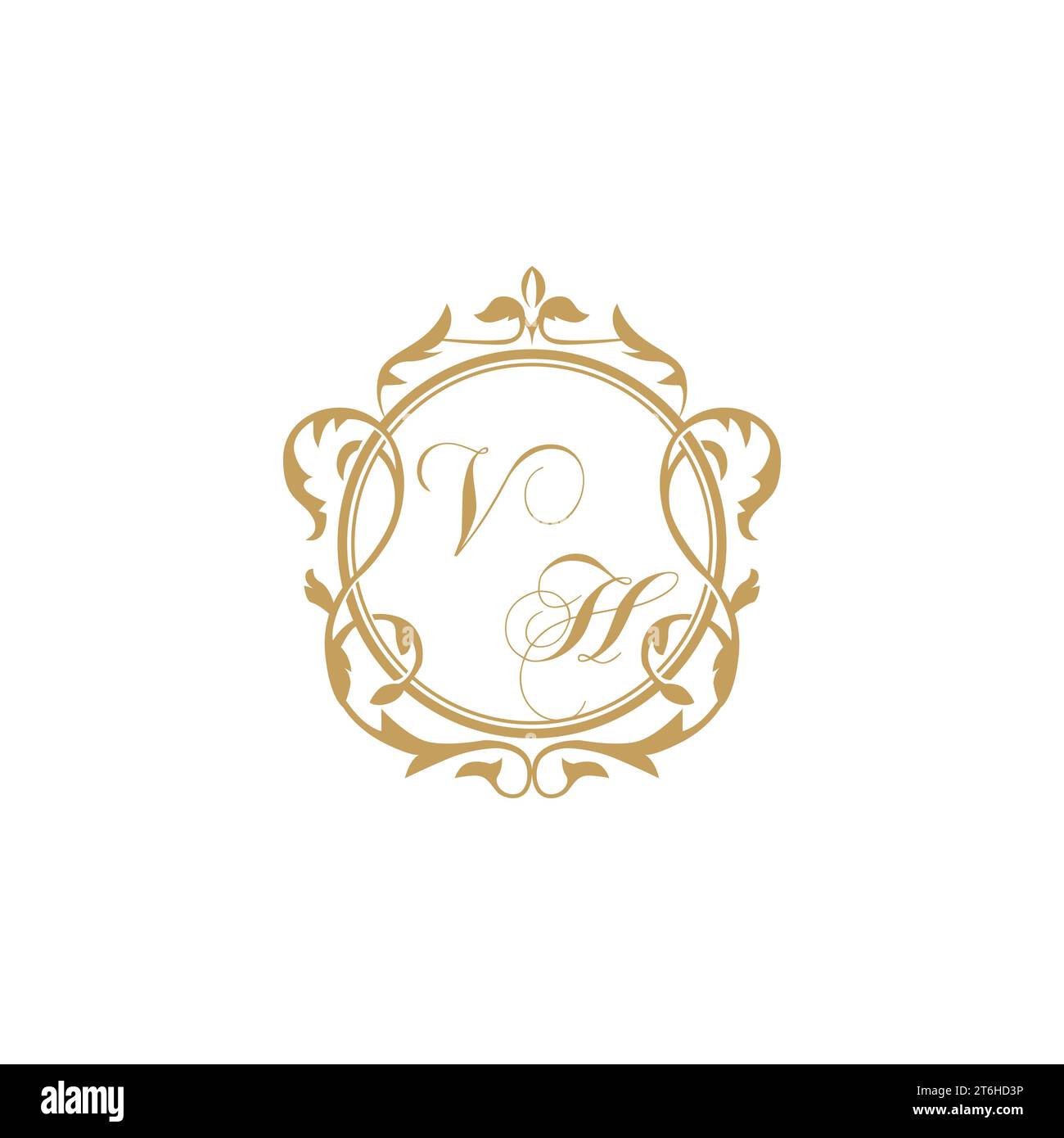 VH Wedding initial invitation with elegant ornament circle element vector graphic template Stock Vector
