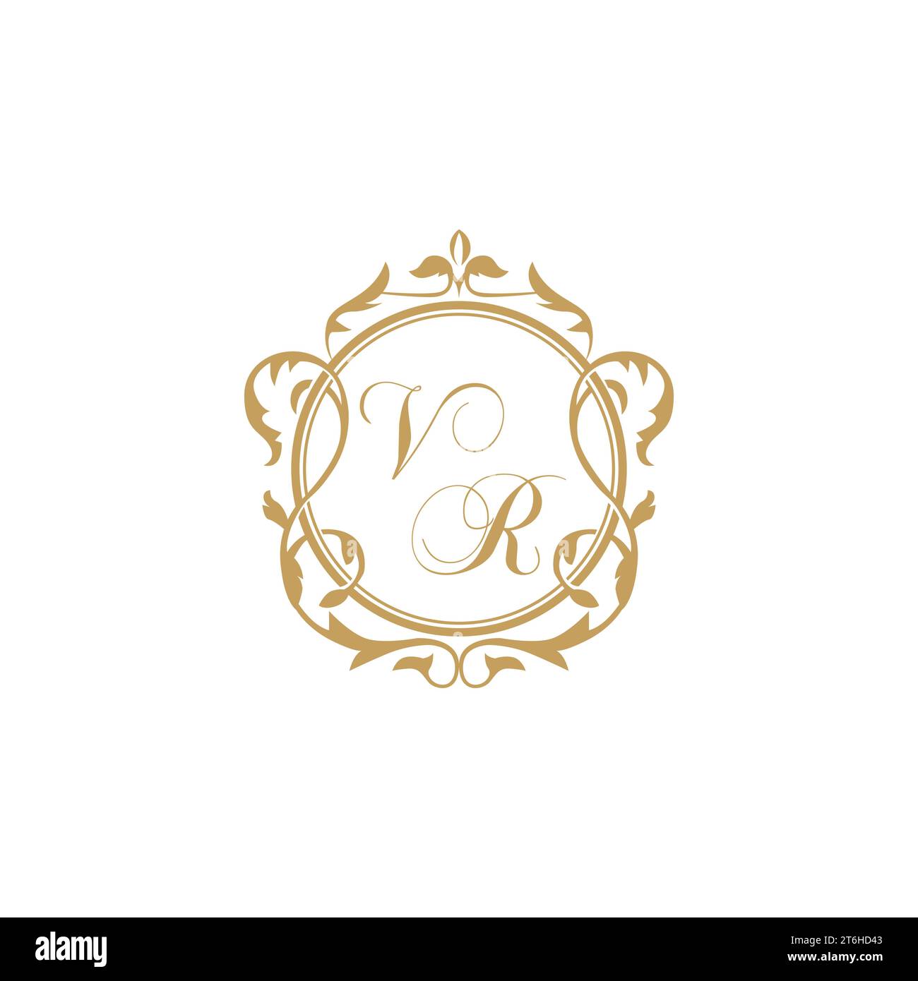 VR Wedding initial invitation with elegant ornament circle element vector graphic template Stock Vector