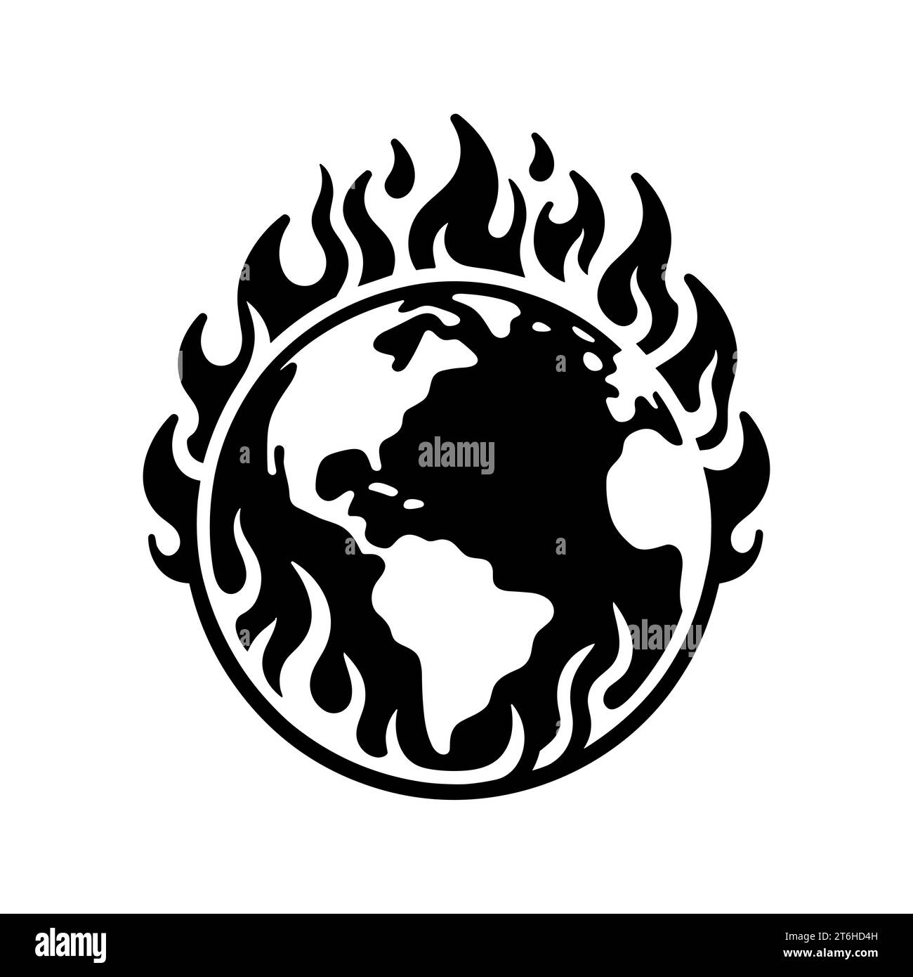 Black icon of Earth with flame. Global warming or climate change ...