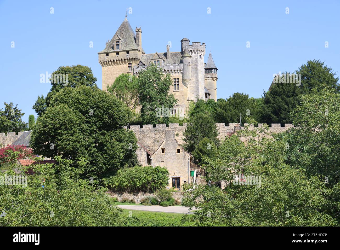Castle, village and walnut trees in Montfort in Périgord Noir near